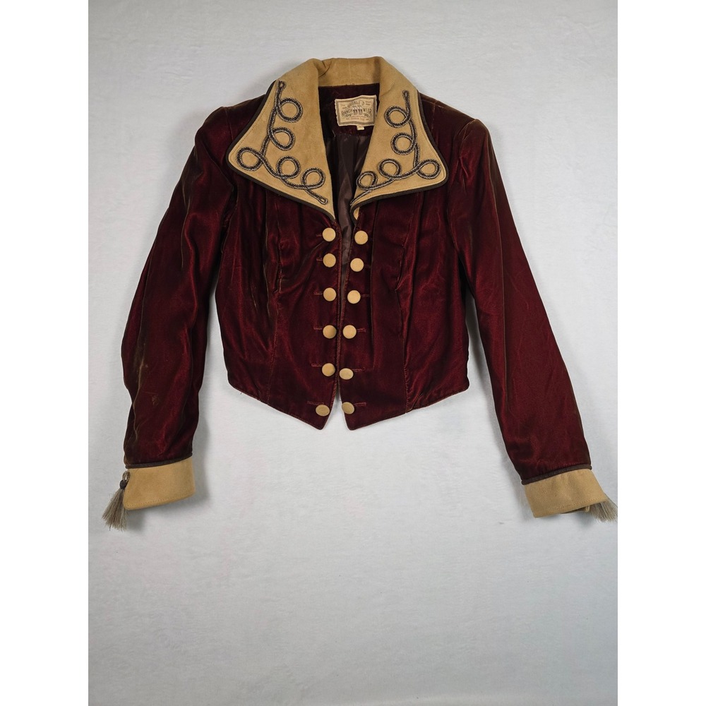 Double D Ranchwear Vintage 90s Velvet Western Cropped Jacket Tassel S Burgundy
